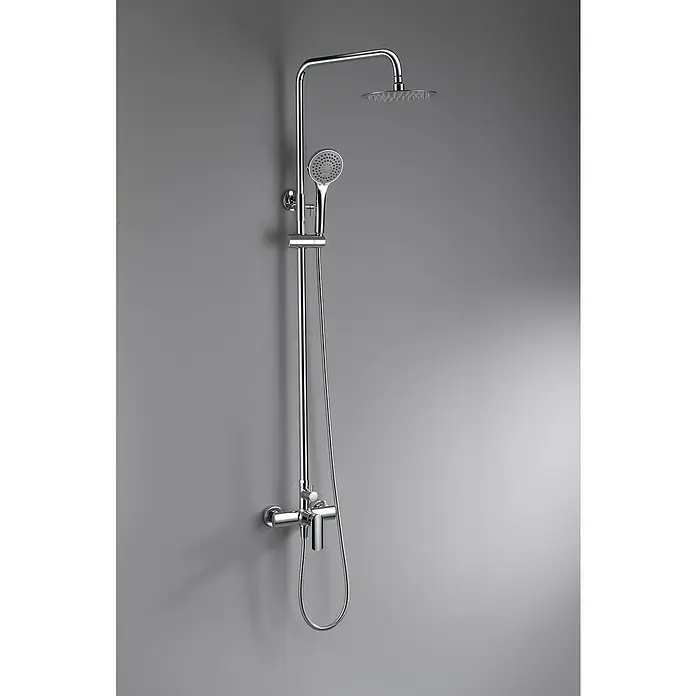 Imex Ural Sistema de ducha - Con grifo monomando, Cromo - Elegante columna de ducha cromada con rociador y teleducha, ideal para baños modernos. El conjunto ofrece confort y estilo para tu experiencia en la ducha.