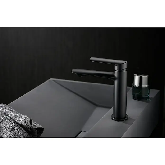 Imex Ural Grifo de lavabo - Negro - Elegante grifo de baño en negro mate con diseño moderno. Añade un toque de lujo y estilo a cualquier decoración.