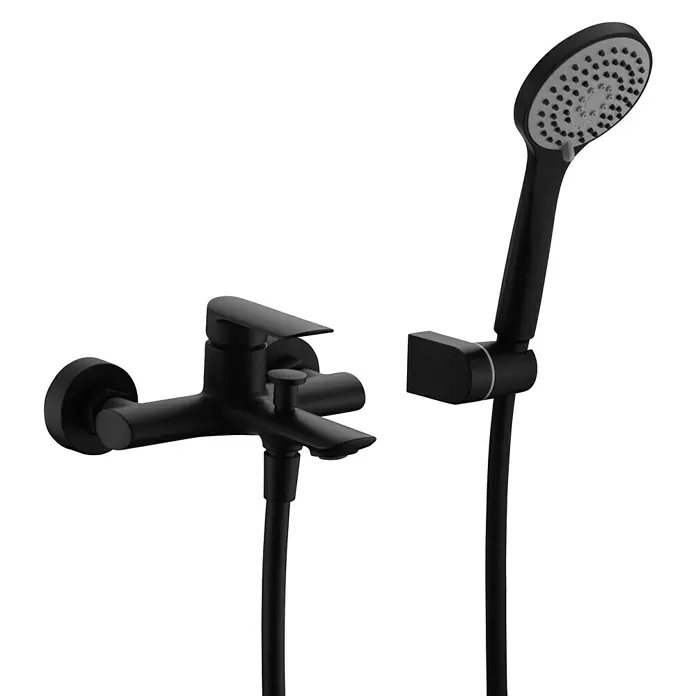 Imex Ural Grifo monomando de bañera - Negro, Mate - Grifo de bañera negro con teleducha. Diseño elegante para baños modernos, ideal para baños y duchas relajantes.