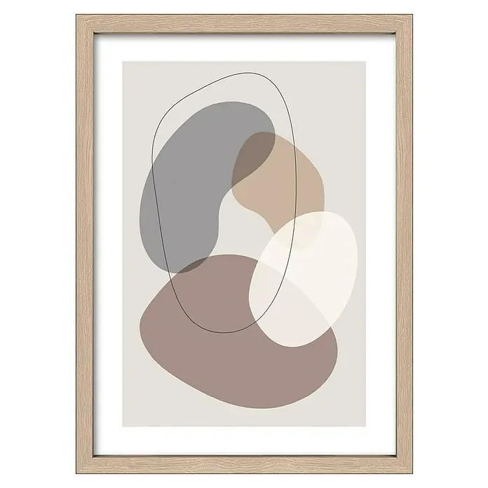 ProArt Bild Scandic Style - Lines and Shapes V, B x H: 53 x 73 cm - Gerahmtes abstraktes Kunstwerk mit organischen Formen in neutralen Tönen, das eine moderne und beruhigende Atmosphäre schafft.