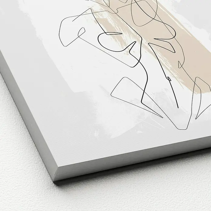 ProArt LeinwandbildFemale Abstract Line Art I, B x H: 30 x 30 cm - Nahaufnahme eines Leinwanddrucks mit abstrakten Linien und neutralen Farbflächen, der ein modernes und minimalistisches Design zeigt.