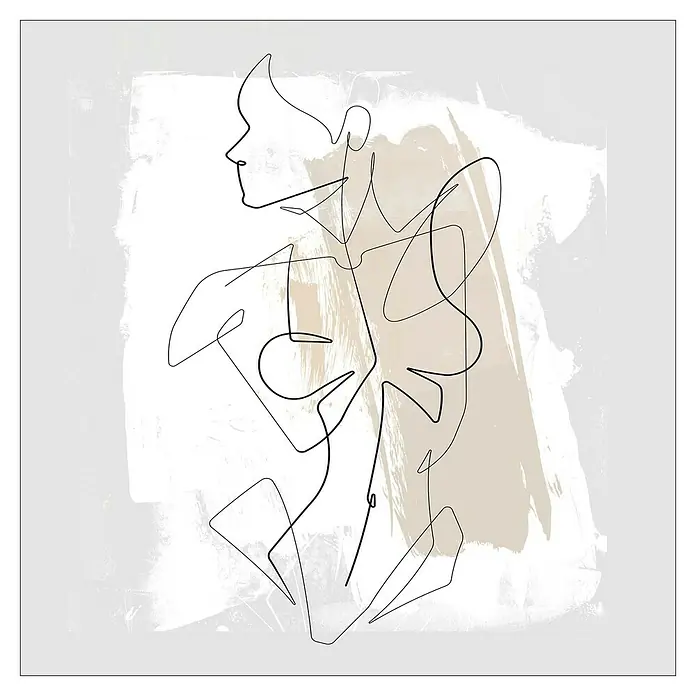 ProArt LeinwandbildFemale Abstract Line Art I, B x H: 30 x 30 cm - Abstrakte Illustration einer weiblichen Figur in schwarzer Linienführung vor einem strukturierten, neutralen Hintergrund.