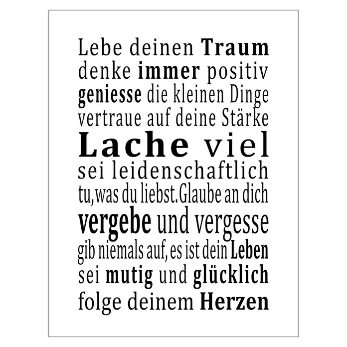 ProArt Type Hype Holzbild - Lebensweisheit, B x H: 30 x 40 cm - Eine motivierende Botschaft in Schwarzweiß: "Lebe deinen Traum", ein inspirierendes Poster für positive Vibes und Lebensfreude.