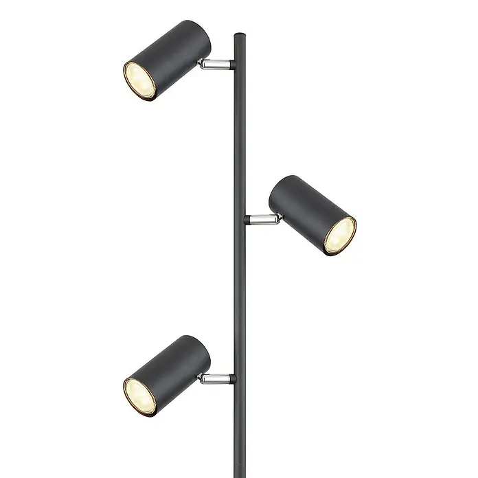 Globo Robby Stehleuchte - 5 W, Höhe: 154 cm, Schwarz matt, GU10 - Schwarze Stehlampe mit drei verstellbaren Strahlern und schlankem Design für eine gezielte Beleuchtung im Raum.