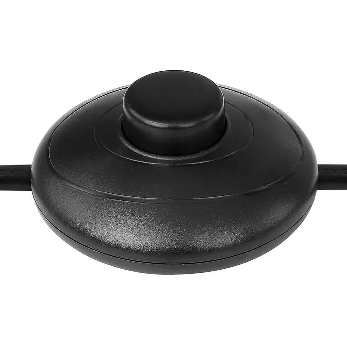 Globo Robby Stehleuchte - 5 W, Höhe: 154 cm, Schwarz matt, GU10 - Schwarzer Fußschalter für eine Stehlampe. Der Schalter ist rund und hat einen Knopf in der Mitte zur Bedienung der Lampe.
