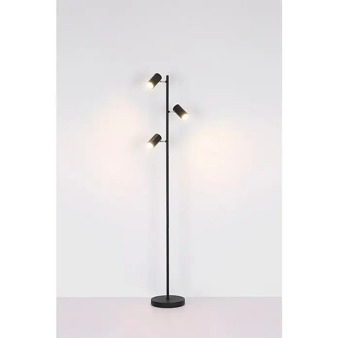 Globo Robby Stehleuchte - 5 W, Höhe: 154 cm, Schwarz matt, GU10 - Stehleuchte mit drei schwarzen Strahlern und einem schlanken, minimalistischen Design, die ein warmes, gerichtetes Licht erzeugt.\n