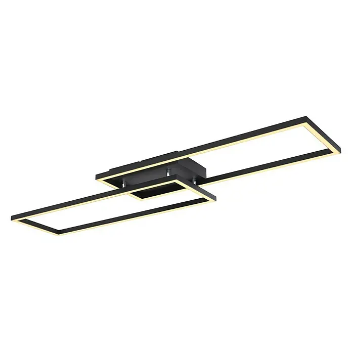 Globo Plafón LED Tatjana - 36 W, L x An x Al: 101 x 29 x 7,5 cm, Negro - Moderna lámpara de techo LED con marcos rectangulares. La lámpara es negra y tiene una luz blanca cálida.