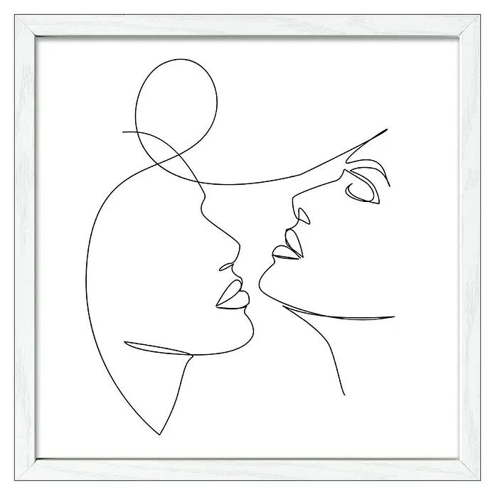 ProArt Bild Slim Scandic - Line Art Face V, B x H: 33 x 33 cm - Gerahmtes Kunstwerk mit einer minimalistischen Strichzeichnung zweier sich zugeneigter Gesichter in Schwarz auf Weiß für eine moderne Wanddekoration.