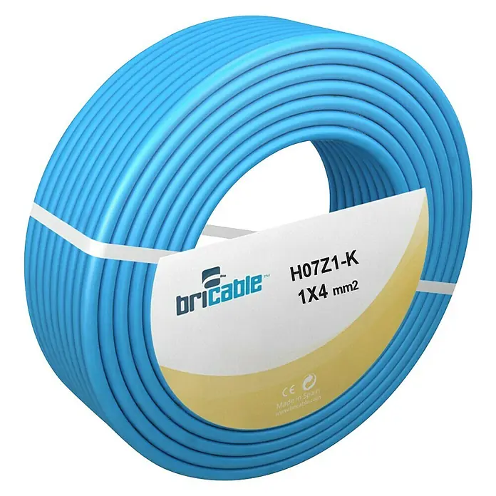 Bricable Cable unipolar neutro - H07Z1-K, Número de cables: 1, 100 m, Azul, 4 mm² - Cable azul enrollado Bricable H07Z1-K, 1x4 mm², perfecto para instalaciones eléctricas.