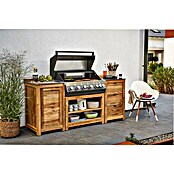 Kingstone Outdoorküchen-Set The Quad / Zoe (4 -tlg., Holz, Schwarz/Braun, Material Rost: Gusseisen, Anzahl Brenner: 6) | BAUHAUS