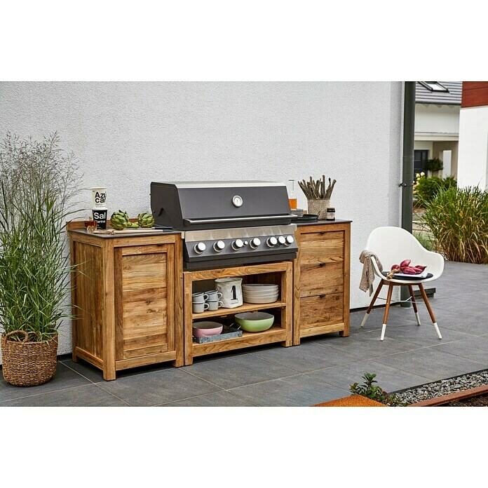 Kingstone Gasgrillküche The Quad Six 605Anzahl Brenner: 6, Hauptgrillfläche: 89,2 x 45 cm, 21 kW, Material Rost: Gusseisen Mood Shot