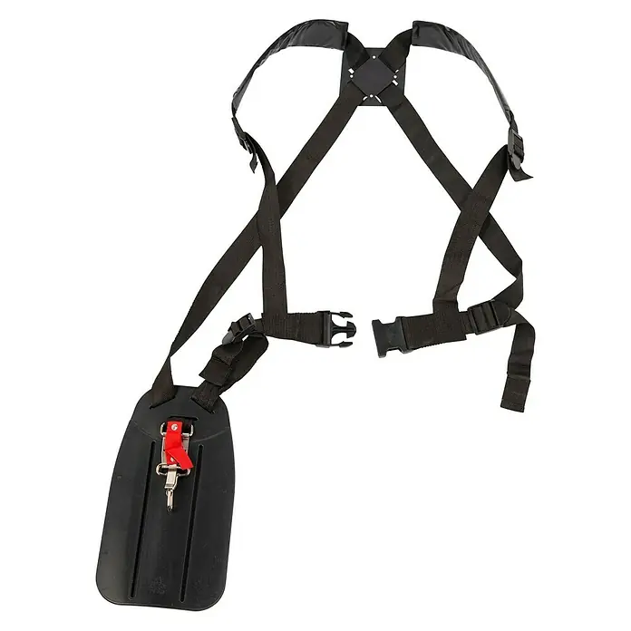 PowerPlus Desbrozadora de gasolina POWXG30412 - 1,4 kW, 52 cm³, Ancho de corte hilo: 42 cm, Ancho de corte cuchilla: 25,5 cm - Arnés negro para desbrozadora con correas ajustables y una almohadilla para la cadera con un mecanismo de liberación rápida.