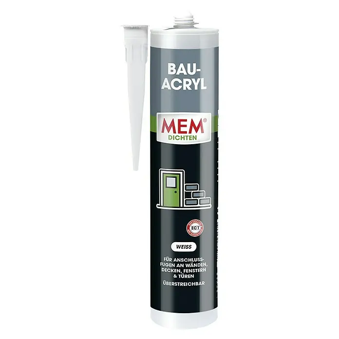 MEM Bau-Acryl - Weiß, 300 ml - Tube Bau-Acryl Dichten von MEM, ein weißes Dichtmittel für Anschlussfugen an Wänden, Decken, Fenstern und Türen, überstreichbar.