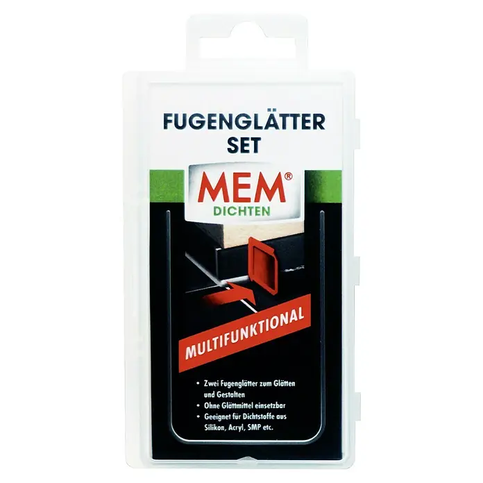 MEM Fugenglätter-Set - 2 Stk. - Verpackung eines Fugen Glätter Sets von MEM zum Glätten und Gestalten von Dichtstoffen wie Silikon, Acryl und SMP.