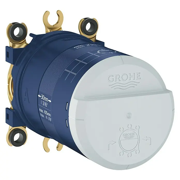 Grohe Unterputzsystem Rainshower SmartBox - ½″, Passend für: Grohe Kopfbrausen Rainshower SmartBox - Abbildung des Grohe Rapido Smartbox Unterputzkörpers mit blauer Hülle und weißer Abdeckung, ein zentrales Element für moderne Badarmaturen.