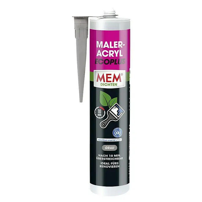 MEM Maleracryl Eco-Plus - Grau, 1 Stk. x 300 ml - Ein Tube Maleracryl EcoPlus von MEM in Grau, ideal für Renovierungsarbeiten und nach 10 Minuten überstreichbar.