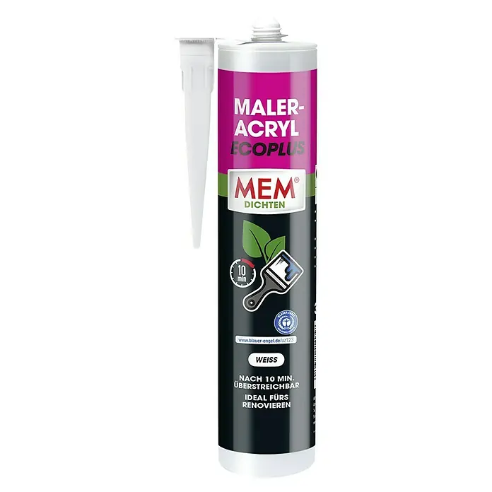 MEM Maleracryl Eco-Plus - Weiß, 1 Stk. x 300 ml - Dose MEM Maler-Acryl EcoPlus Dichten. Das Produkt ist weiß, nach 10 Minuten überstreichbar und ideal für Renovierungen.