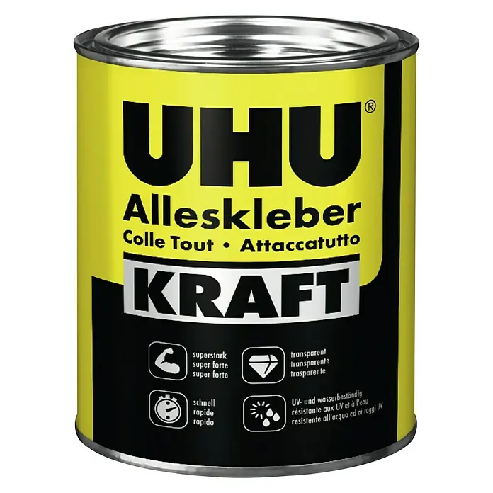 UHU Kraft Alleskleber - 650 g, Gelartig, Gebrauchsfertig - Dose UHU Alleskleber Kraft: Starker, transparenter Universalkleber für Haushalt, Schule und Hobby. UV- und wasserbeständig.