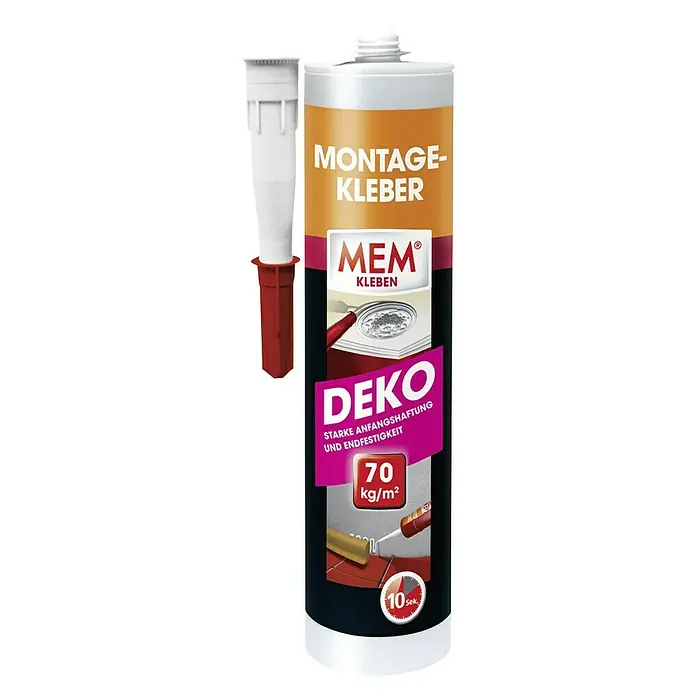 MEM Montagekleber Deko - Beige/Weiß, 380 g - Eine Tube MEM Montagekleber DEKO, ein Bauklebstoff für Dekorationsarbeiten mit hoher Anfangshaftung und Endfestigkeit.