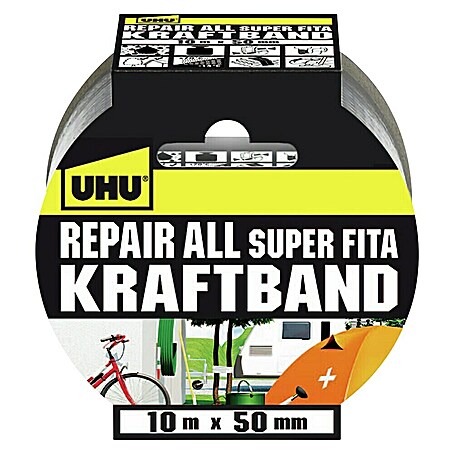 UHU Reparaturband Repair All Kraftband (10 m x 5 cm, Silber)