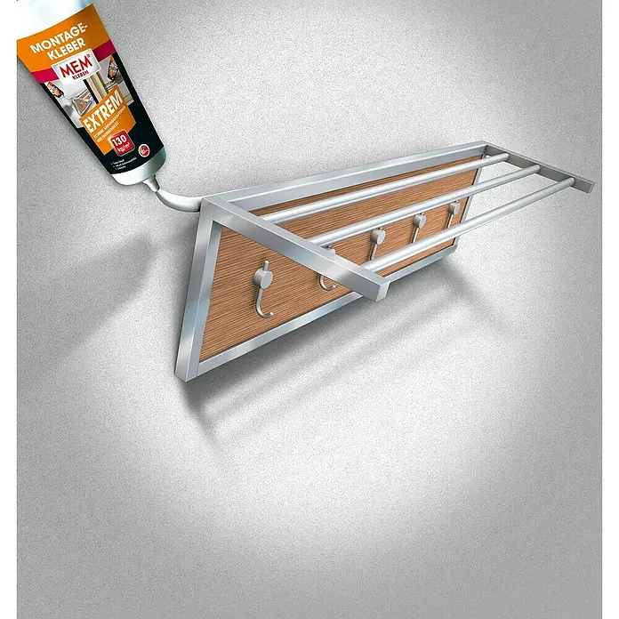 MEM Montagekleber Extrem - Weiß, 1 Stk. x 70 g - MEM Montage-Kleber Extrem für eine zuverlässige und dauerhafte Befestigung von Gegenständen im Innenbereich, hier eine Garderobe.