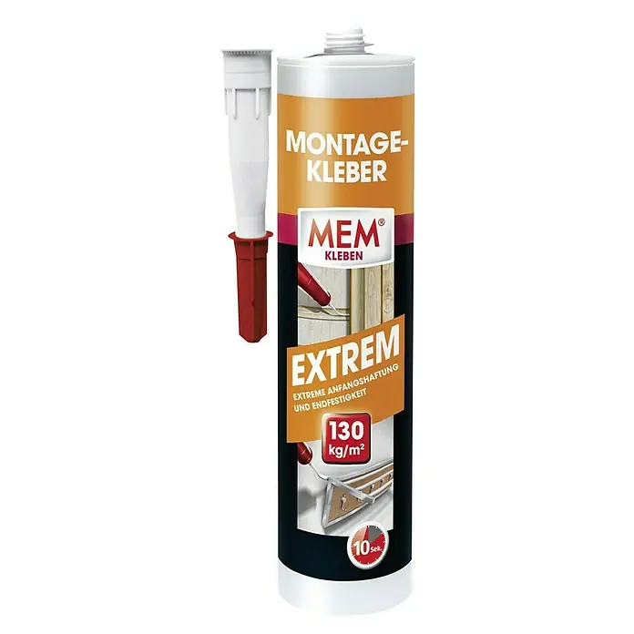 MEM Montagekleber Extrem - Weiß, 1 Stk. x 380 g - Ein Tube Montagekleber "MEM Extrem" mit extrem hoher Anfangshaftung und Endfestigkeit, ideal für zuverlässige Befestigungen.