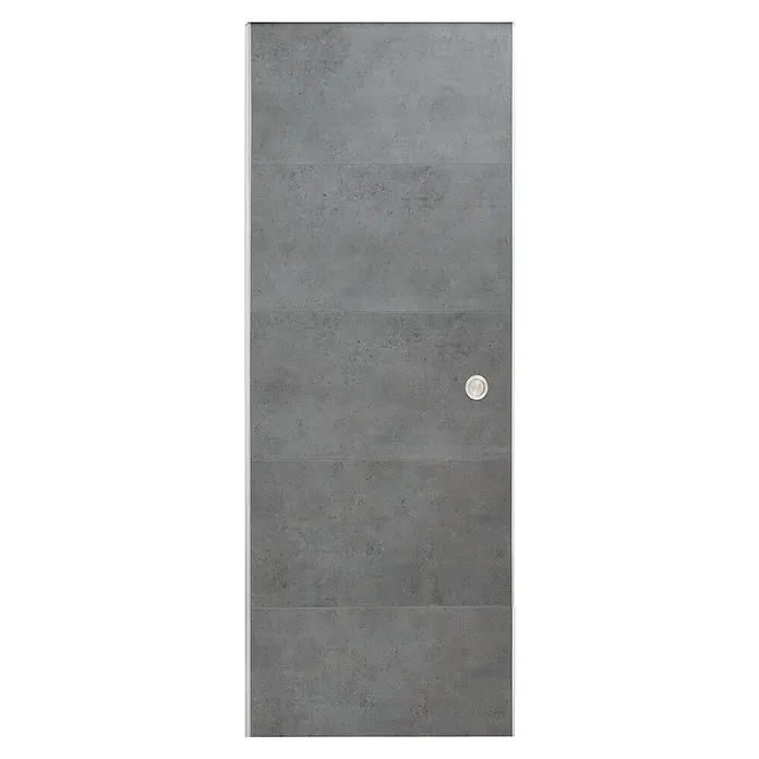 Grosfillex Schiebetür-Komplettset Door in box - Beton grau, 87,4 x 216,8 cm - Abbildung einer modernen grauen Duschkabine mit silbernen Akzenten. Das minimalistische Design sorgt für ein elegantes Badezimmerambiente.