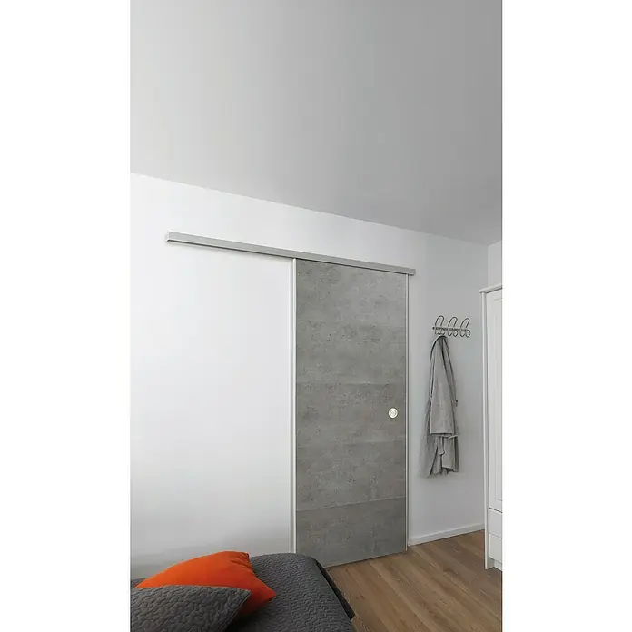 Grosfillex Schiebetür-Komplettset Door in box - Beton grau, 87,4 x 216,8 cm - Elegante Schiebetür mit Betonoptik. Die moderne Schiebetür mit dem dezenten Design wertet jeden Raum auf und ist ein echter Hingucker.