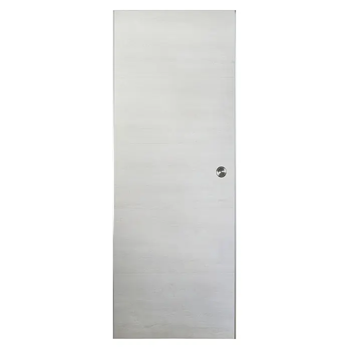 Grosfillex Schiebetür-Komplettset Door in box - Holz weiß, 87,4 x 216,8 cm - Eine schlichte, weiße Tür mit horizontaler Maserung und einem runden, eingelassenen Griff. Ideal für moderne Innenräume.