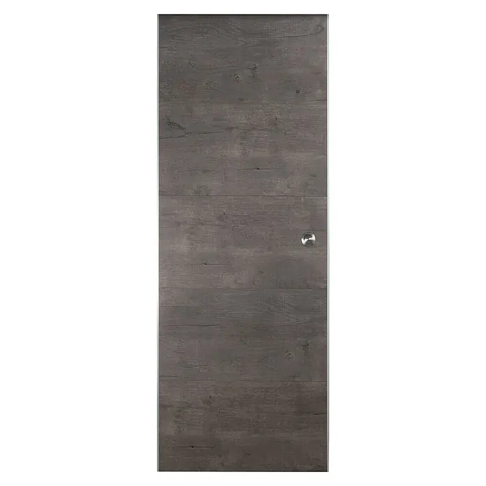 Grosfillex Schiebetür-Komplettset Door in box - Megève grau, 87,4 x 216,8 cm - Eine elegante Tür mit einer grauen Holzoberfläche und einem modernen, minimalistischen Design, das sich perfekt in zeitgenössische Innenräume einfügt.