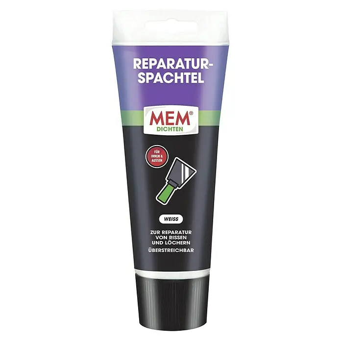 MEM Reparaturspachtel - 330 g, Weiß - Tube Reparaturspachtel der Marke MEM in Weiß, zur Ausbesserung von Rissen und Löchern, überstreichbar für Innen- und Außenbereich.