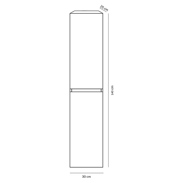 Artysan Armario colgante de baño Stein - L x An x Al: 25 x 30 x 140 cm, Blanco - Ilustración de un armario esbelto con dimensiones de 140 cm de alto, 30 cm de ancho y 25 cm de profundidad.