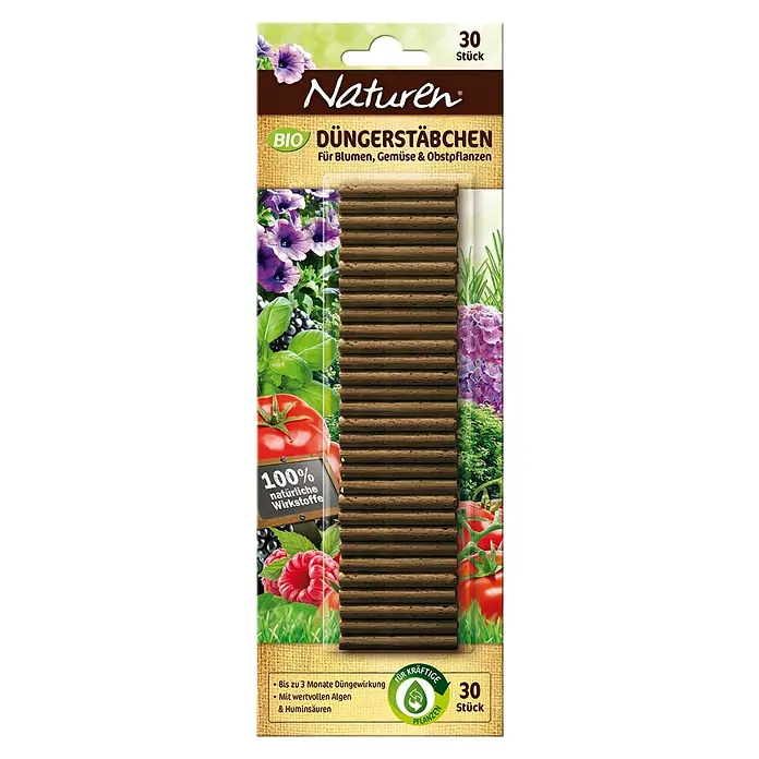 Substral Naturen Grünpflanzen-Düngestäbchen - 30 Stk., Passend für: 30 Pflanzen - Abbildung von Naturen Bio Düngestäbchen für Blumen, Gemüse und Obstpflanzen. Die Düngestäbchen sind für eine kräftige Bepflanzung.