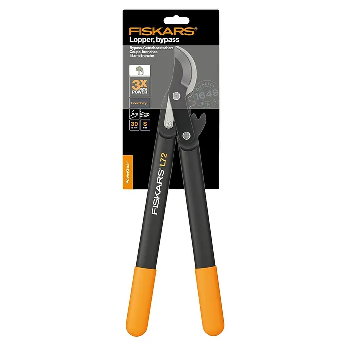 Fiskars Hand-Astschere PowerGear II L72 - Länge: 46 cm, Max. Aststärke: 28 mm, Stahl, Orange/Schwarz - Fiskars PowerGear L72 Getriebeastschere: Bypass-Schere für müheloses Schneiden von Ästen bis zu 30 mm Durchmesser.