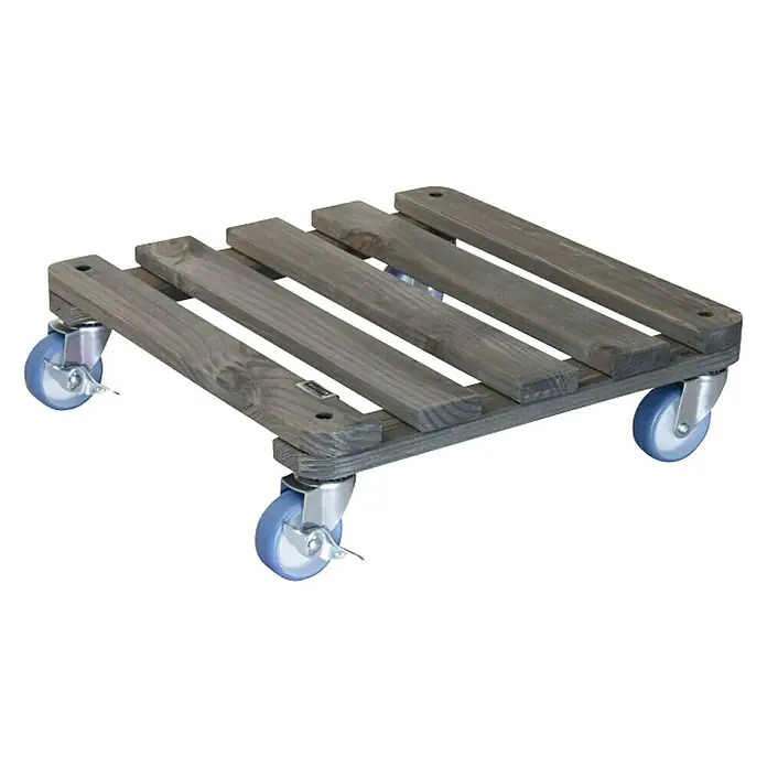 Wagner System Pflanzenroller - L x B x H: 40 x 40 x 12 cm, Holz, Grau, Max. Belastung: 200 kg - Rollbrett mit Holzoberfläche und blauen Rollen. Ideal für den Transport von Pflanzen oder anderen schweren Gegenständen.