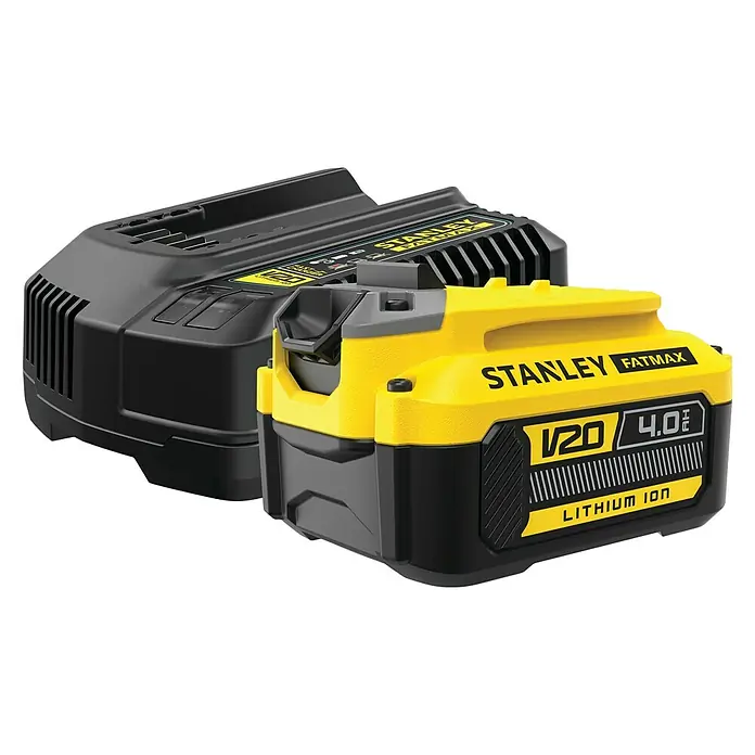 Stanley FatMax Akku & Ladegerät SFMCB14M1-QW - 18 V, 1 Akku, 4 Ah - Stanley Fatmax V20 4.0Ah Lithium-Ionen-Akku und Ladegerät, ideal für den Einsatz mit Stanley Fatmax Elektrowerkzeugen.