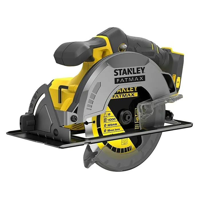 Stanley FatMax Akku-Handkreissäge SFMCS500B-XJ - 18 V, Ohne Akku, 4.000 U/min - Nahaufnahme der Stanley Fatmax Kreissäge, ein leistungsstarkes Werkzeug für präzise Holzschnitte, ideal für professionelle Handwerker.