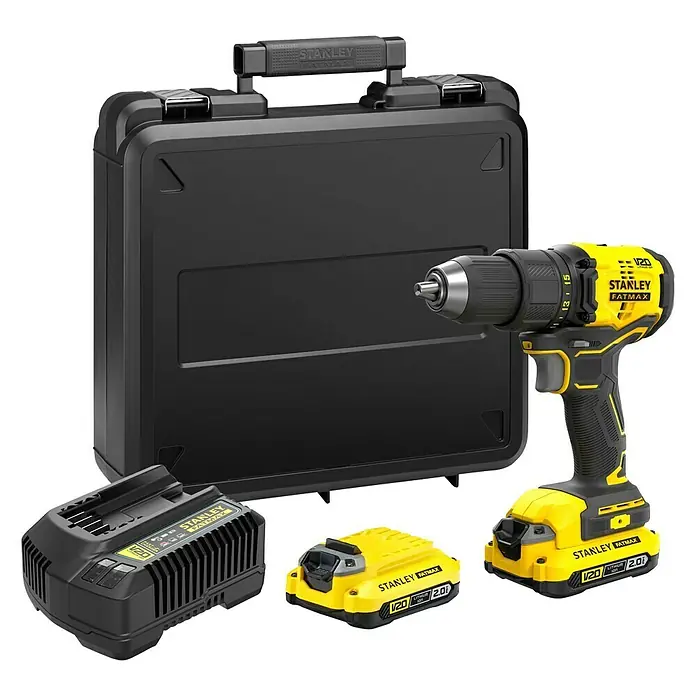 Stanley FatMax Akku-Bohrschrauber SFMCD710D2K-QW - 18 V, 2 Akkus, 2 Ah, 60 Nm - Stanley Fatmax V20 Akku-Bohrschrauber-Set mit Akkus, Ladegerät und Koffer für den einfachen Transport und die Lagerung.