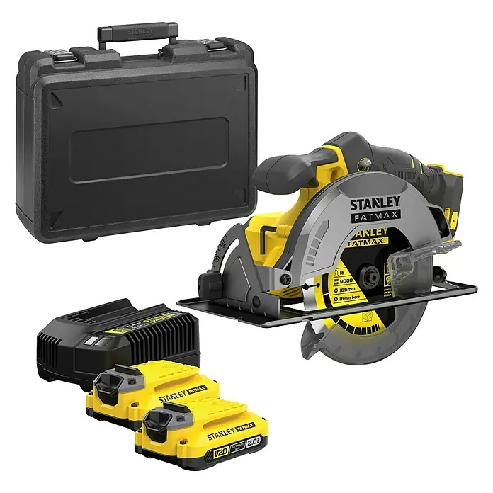 Stanley FatMax Akku-Handkreissäge SFMCS550M2K-QW18 V, 2 Akkus, 4 Ah, 5.000 U/min - Stanley Fatmax Akku-Kreissäge Set mit Zubehör und zwei Akkus. Ein komplettes Set für präzise Schnitte.