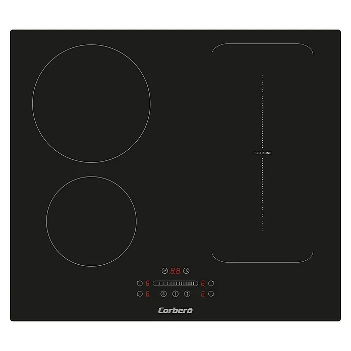 Corberó Placa de cocción CCIM3000FZ + Plancha - Número de fogones de inducción: 3 ud. - Placa de inducción negra Corberó con tres zonas de cocción y control táctil para una cocción precisa. Elegante y funcional.