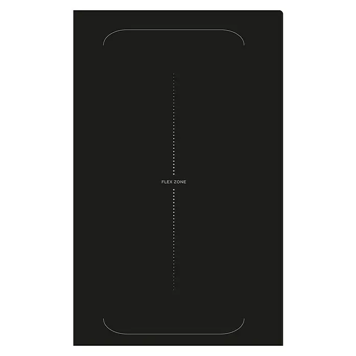 Corberó Placa de cocción CCIM3000FZ + Plancha - Número de fogones de inducción: 3 ud. - Ilustración de una placa de cocción con función de zona flexible, indicada por una línea de puntos y el texto "FLEX ZONE".