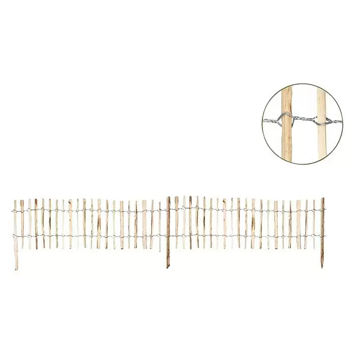Beeteinfassung - 300 x 35 cm - Natürlicher Rollzaun aus Holzlatten mit Draht verbunden.