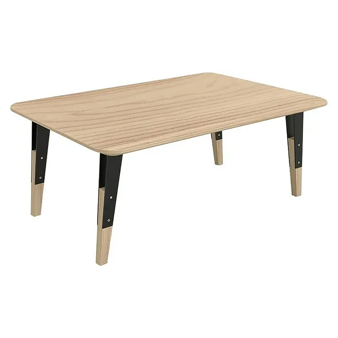 Möbelfuß - L x B x H: 11 x 11 x 40 cm, Traglast: 50 kg, Stahl, Schwarz - Abbildung eines modernen Holztisches mit schwarzen Metallbeinen, ideal für ein minimalistisches Interieur.