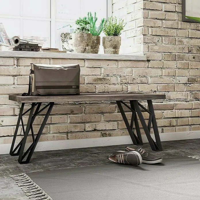 MöbelfußL x B x H: 5 x 23,5 x 40 cm, Traglast: 100 kg, Stahl - Attraktive Bank im Innenbereich mit schwarzem Metallgestell und grauer Oberfläche, ideal für jeden Raum. Eine stilvolle Ergänzung für Ihr Zuhause!