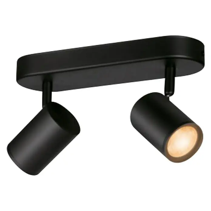 Philips Wiz Regleta LED inteligente x2 - 10 W, L x An x Al: 12,3 x 25 x 10,5 cm, Negro, Negro, RGBW - Elegante lámpara de techo negra con dos focos. Iluminación elegante para interiores modernos, creando acentos.