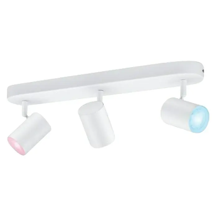 Philips Wiz Regleta LED inteligente x3 - 15 W, L x An x Al: 12,3 x 44 x 10,5 cm, Blanco, Blanco, RGBW, 3 ud. - Lámpara de techo blanca moderna con tres focos que emiten luz de color, ideal para una iluminación elegante.