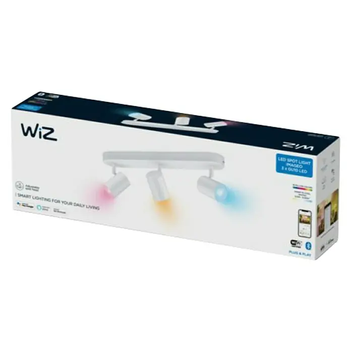 Philips Wiz Regleta LED inteligente x3 - 15 W, L x An x Al: 12,3 x 44 x 10,5 cm, Blanco, Blanco, RGBW, 3 ud. - Paquete de un foco LED WiZ con 3 LED GU10, iluminación inteligente para la vida diaria, plug & play, WLAN y Bluetooth.
