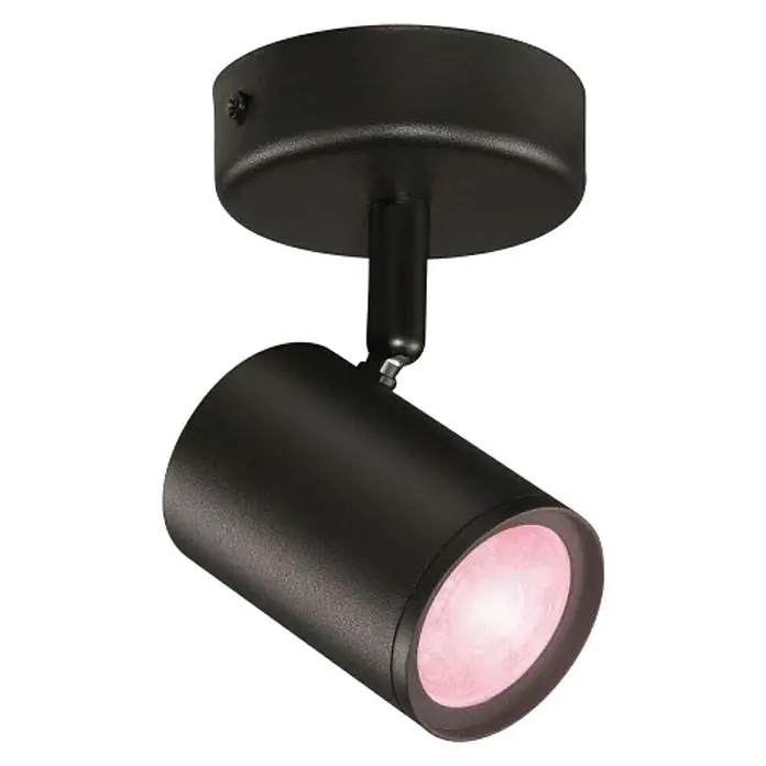 Philips Wiz Regleta LED inteligente - 5 W, L x An x Al: 12,3 x 8 x 10,5 cm, Negro, Negro, RGBW, 1 ud. - Foco de techo negro con cabezal cilíndrico y luz rosa. Ideal para espacios de vida y oficinas modernas.