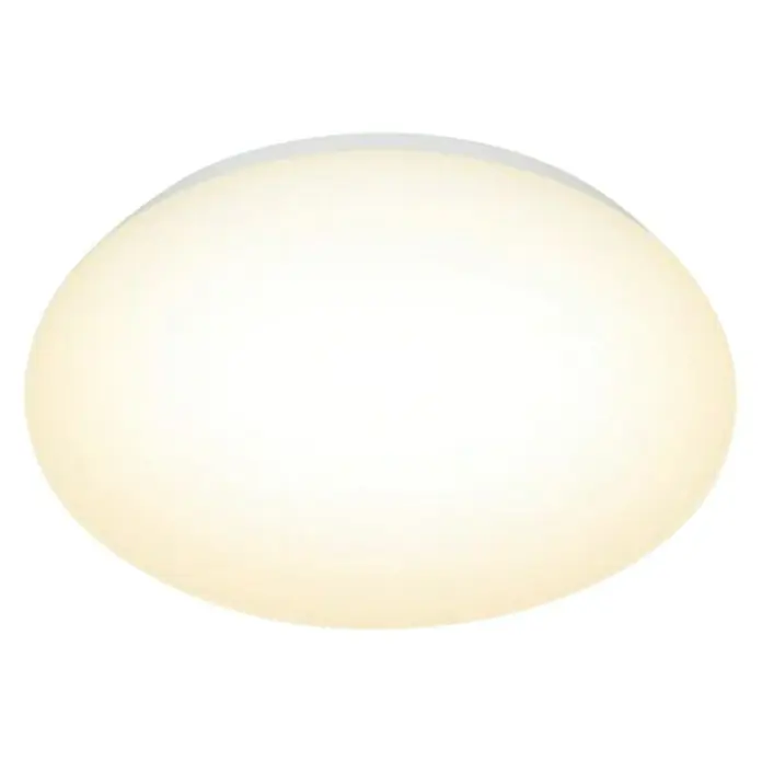 Philips Wiz Plafón LED redondo Adria - 17 W, Ø x Al: 32 x 6,8 cm, Blanco cálido - Primer plano de una lámpara de techo redonda y difusa, que emite una luz suave y uniforme, creando una atmósfera moderna.