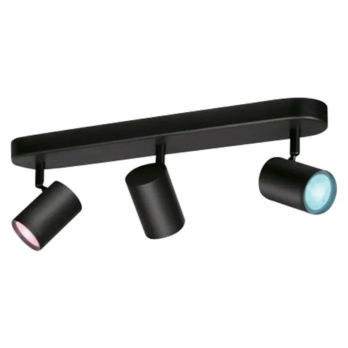 Philips Wiz Regleta LED inteligente x3 - 15 W, L x An x Al: 12,3 x 44 x 10,5 cm, Negro, Negro, RGBW, 3 ud. - Lámpara de carril negra de tres luces con focos ajustables para una iluminación flexible. Ideal para espacios de vida y oficinas modernos.